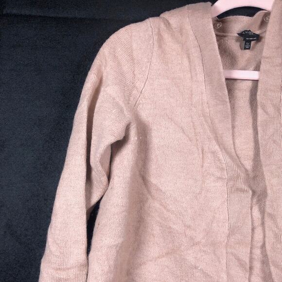 Talbots Womens Sweater Tan Cardigan Open Front Pure Merino Wool Large Petite - Picture 3 of 12
